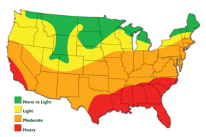 insulation and temperature map of United States from amco ranger St. Charles pest control