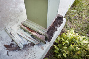 Detail of column post damage on home's front porch. St. Charles pest control