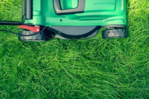 Caring for your lawn by mowing the grass and keeping it short.