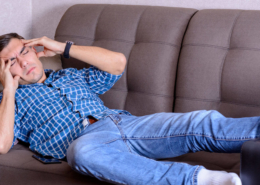 man not feeling well