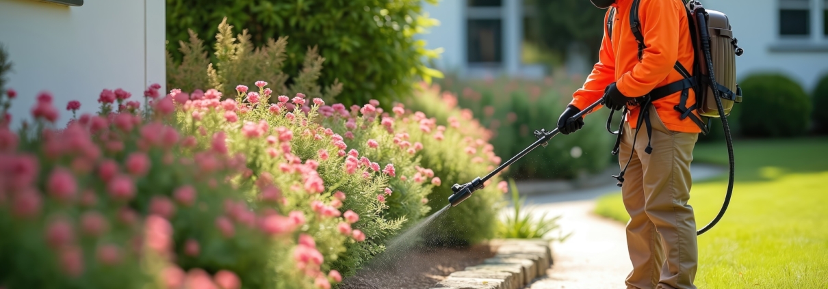 Why Choosing an Environmentally Safe Exterminator is Better For Your Family and the Planet 1 A professional environmentally safe exterminator applying eco-friendly pest control treatments along a home’s garden to protect families and outdoor spaces.