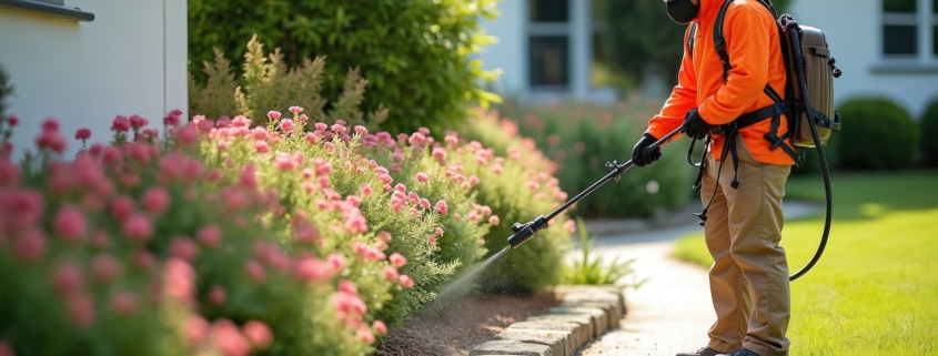 Why Choosing an Environmentally Safe Exterminator is Better For Your Family and the Planet 1 A professional environmentally safe exterminator applying eco-friendly pest control treatments along a home’s garden to protect families and outdoor spaces.