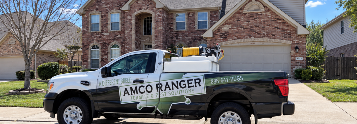 Lawn Pest Control in Missouri: Common Yard Pests and When to Call a Professional 1 Amco Ranger lawn pest control truck equipped with spray tank treatment equipment parked outside a Missouri home